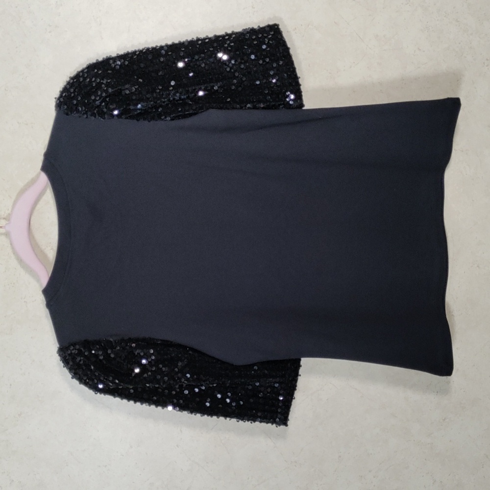 *D174 Ann Taylor black knit top with puffy sequin sleeves XXSP NWT FINAL PRICE